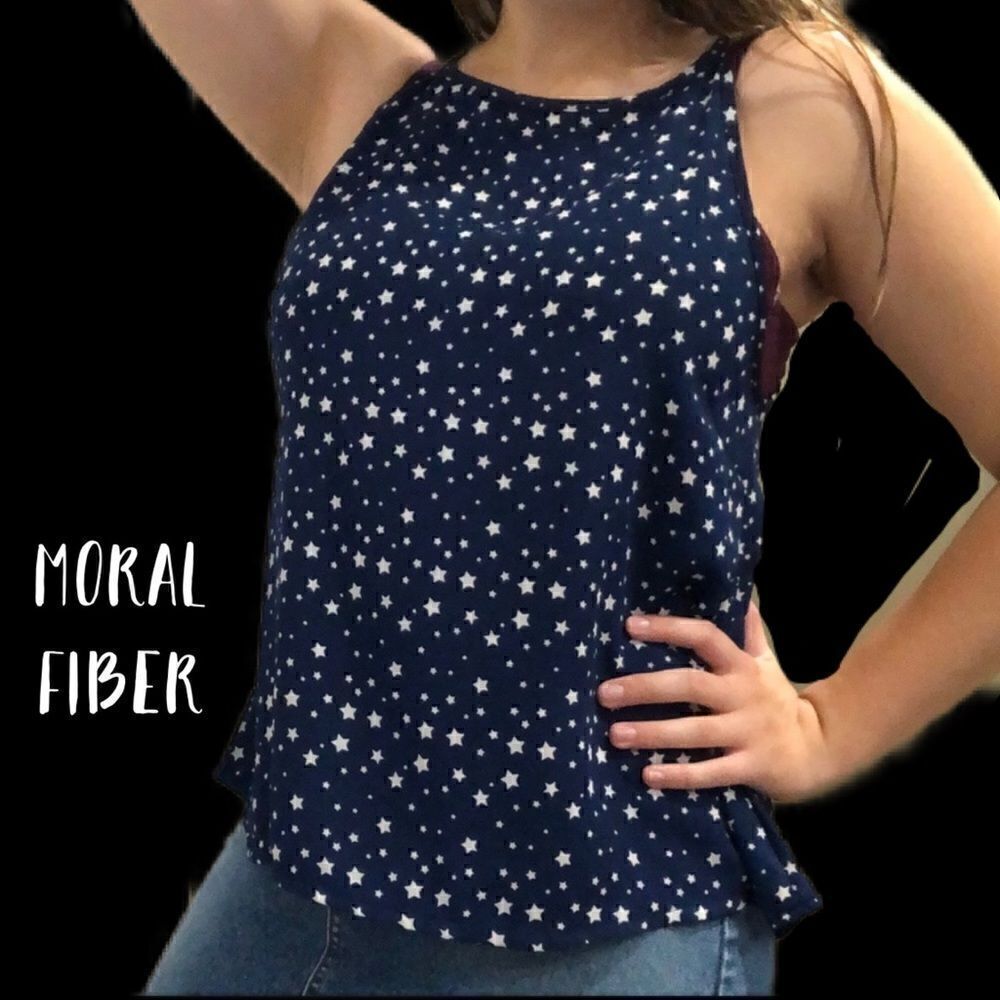 NWT Moral fiber navy blue top with all over stars